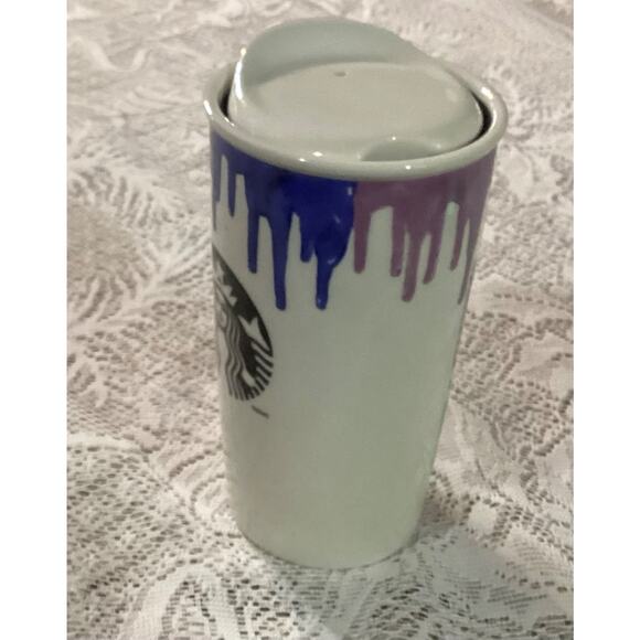 Starbucks Band Of Outsiders Rainbow Drip Ceramic Traveler Mug + Lid 2014 - Picture 5 of 6